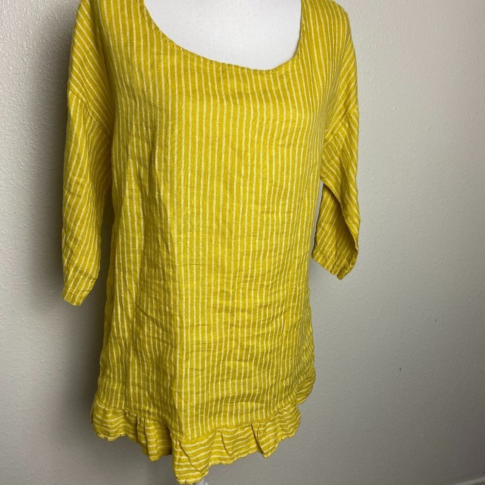 LUNGO L'ARNO 100% Linen Made in Italy Stripe Tunic Top in Mustard - Sz L